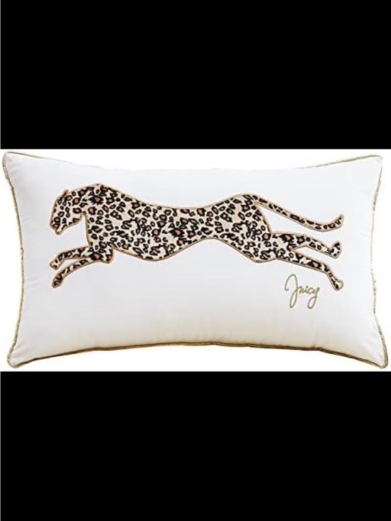 Juicy Couture Other - Juicy Couture White Pillow with Leopard Applique and Gold Trim
